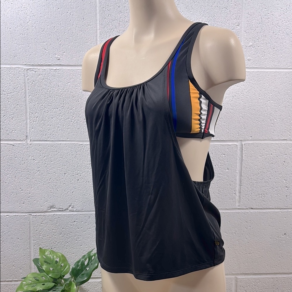 NWT La vie en rose Black Tank Top with Colorful Stripes​​